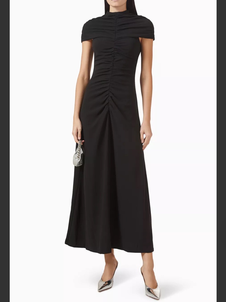 Elliatt Valencia Black High Neck Gathered Detail Cape Sleeve Maxi Dress Small